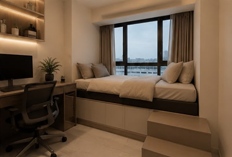 Equinox Atelier study nook with platform daybed and built-in desk